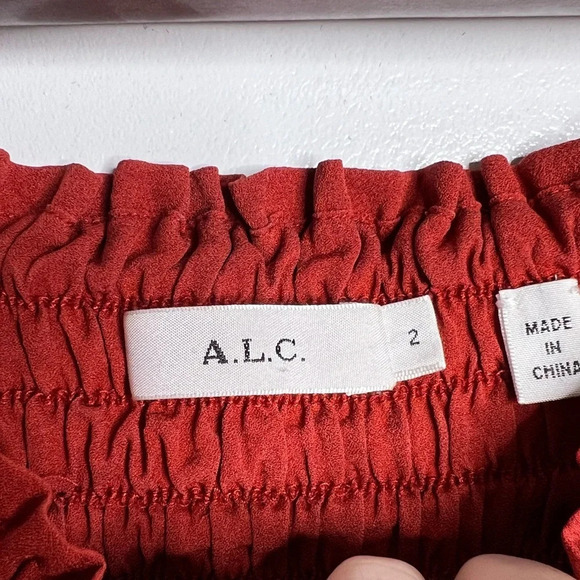 A.L.C. Mini Pleated Skirt 100% silk in Rust Red color - Size 2 - Picture 3 of 8